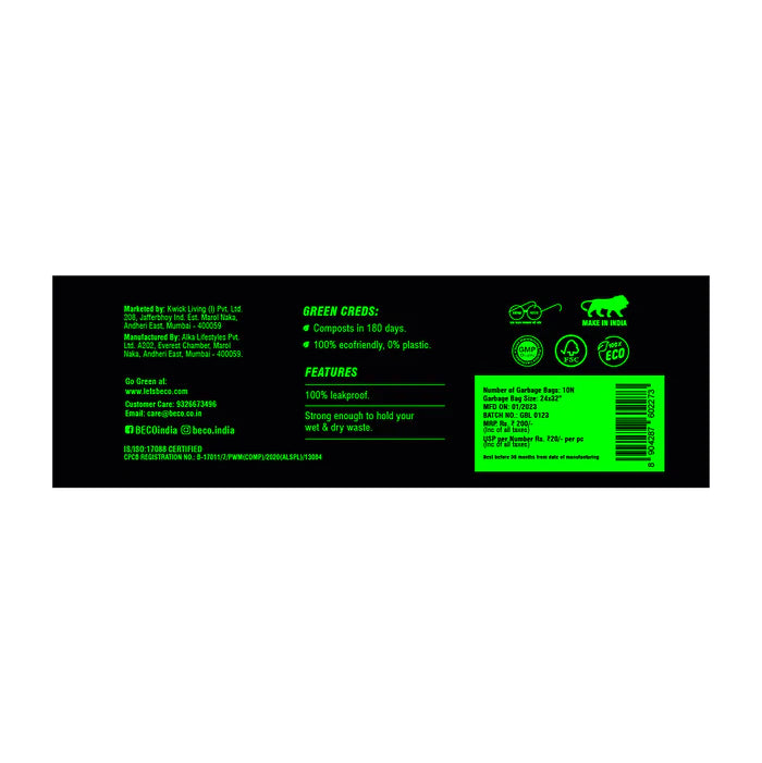 Garbage Bag | Eco Friendly &amp;amp; No Chemical - Beco - (Medium) - 30 Green Bags