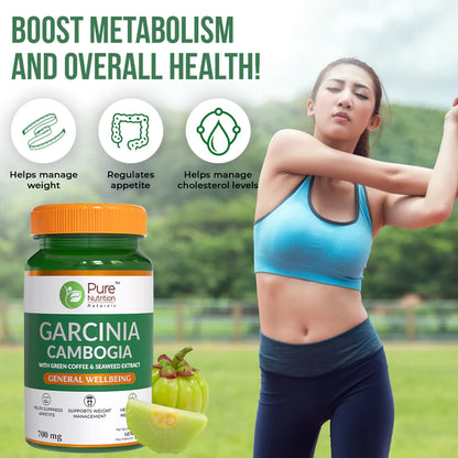 Garcinia Cambogia | (With Green Coffee &amp;amp; Seaweed Extract) - General Wellbeing - Helps Regulate Appetite And Reduce Weight &amp;amp; Helps Boost Metabolism - Pure Nutrition - (700mg) - 60 Capsules