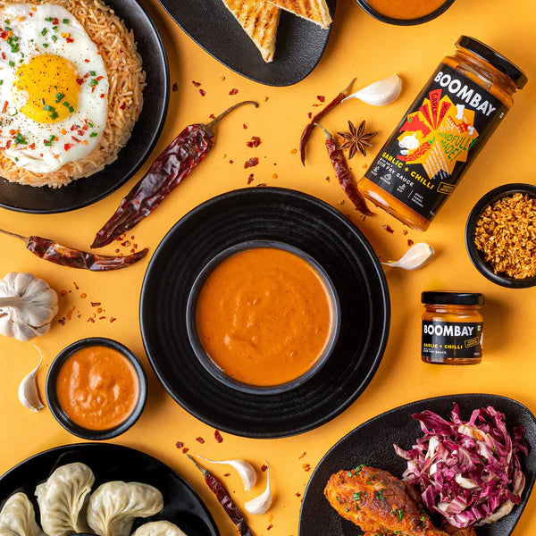 Garlic + Chilli (Spicy Tangy Savoury) - Stir Fry Sauce - Glaze, Momos, Dip - Natural - Indian  - Gluten Free, No Refined Sugar &amp;amp; No Bad Oil - Boombay - 250gm