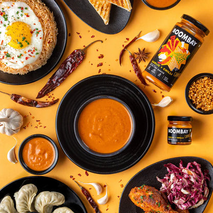 Garlic + Chilli (Spicy Tangy Savoury) - Stir Fry Sauce - Glaze, Momos, Dip - Natural - Indian  - Gluten Free, No Refined Sugar &amp;amp; No Bad Oil - Boombay - 250gm
