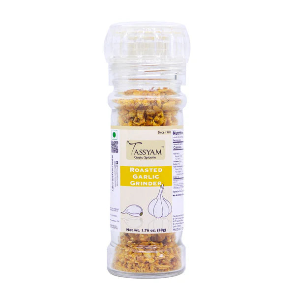 Garlic Grinder | Roasted - No Artificial Colours Or Flavours - Tassyam - 50gm Bottle
