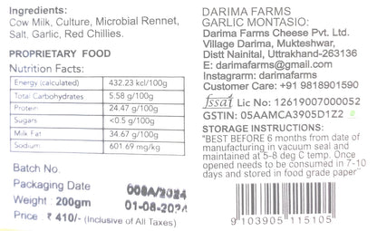 Garlic Montasio Cheese – Pasteurized - Darima – 200gm