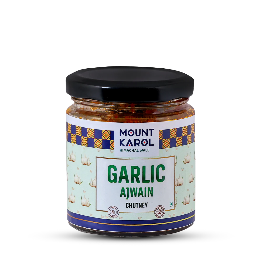 Chutney | Garlic Ajwain Chutney - (Made With Cold Pressed Mustard Oil) - Pure Himalayan Flavor - No emulsifiers, Stabilisers, Nothing Artificial, No Flavour Enhancers, Colours & No Artificial Preservatives - Mount Karol - 200gm