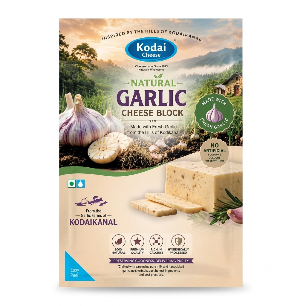 Cheese | Garlic Cheese Block  – Pasteurized - Kodai – 200gm