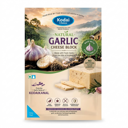 Cheese | Garlic Cheese Block  – Pasteurized - Kodai – 200gm