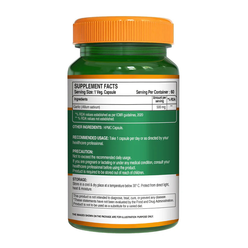Garlic Extract | Extract (1:15) Allicin – Healthy Heart &amp; Digestion – Improves Cholesterol Levels – Boost Immunity – Regulates Blood Pressure – Pure Nutrition – 60 Veg Capsules