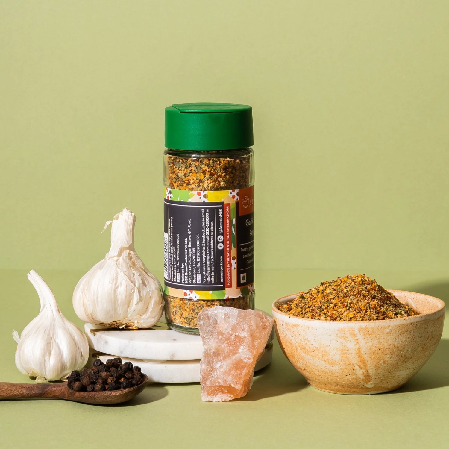 Garlic Herb Pepper | Hand Pounded &amp; Skillet Roasted - No Added Preservatives - Aamra - 50gm