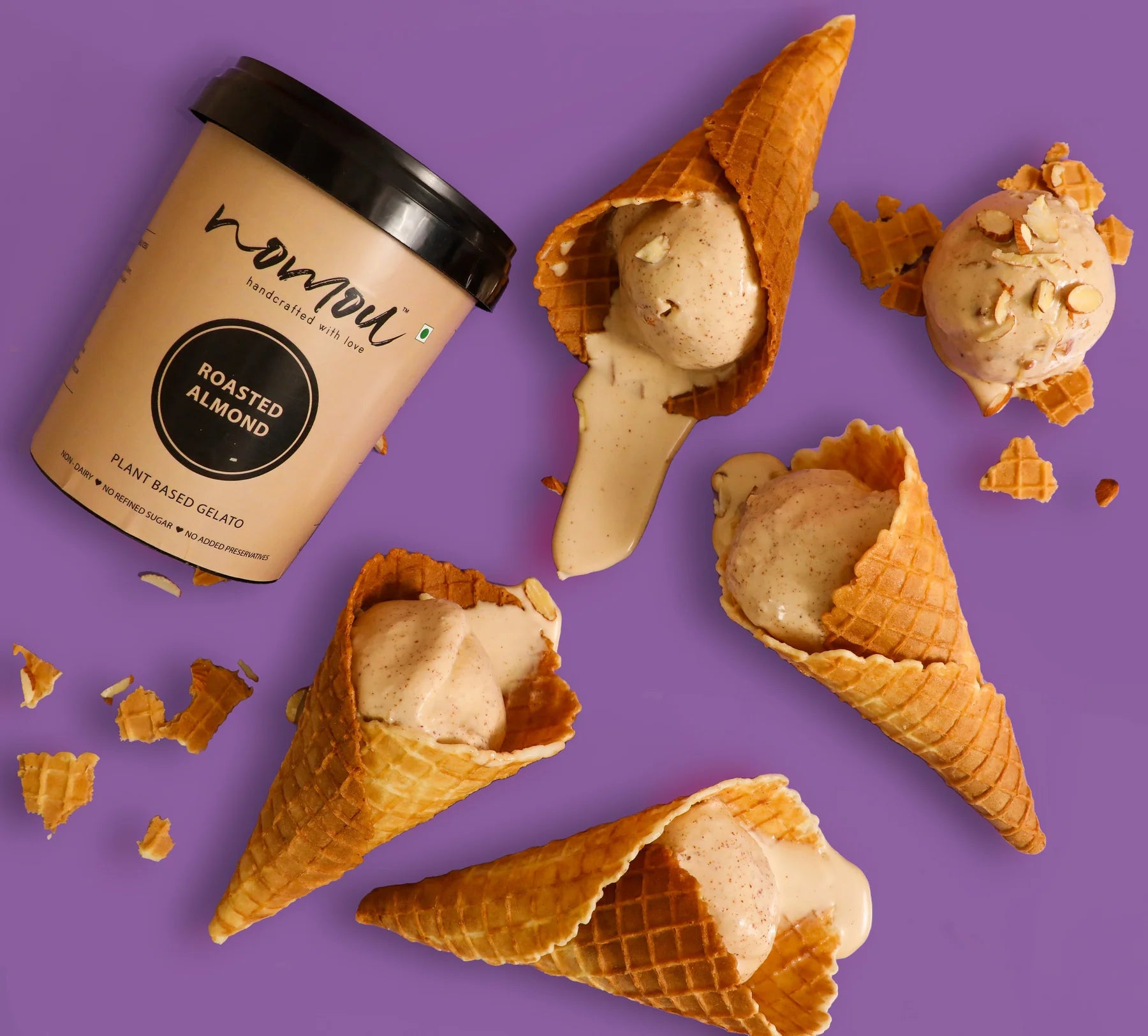 Gelato | Roasted Almond Ice Cream – Vegan &amp;amp; Gluten Free – Nomou – 500ml