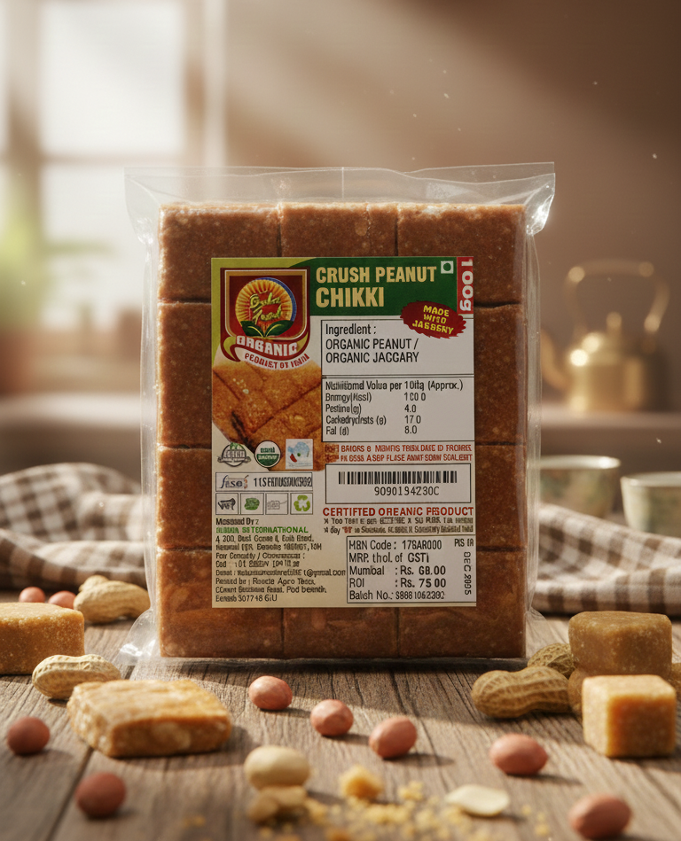 Chikki | Crush Peanut Chikki – No to Chemicals,Fertilizer &amp; Genetically Modified Food-Baba Fresh – 100gm