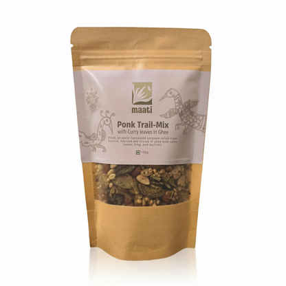 Ponk Trail-Mix with Curry Leaves in Ghee - Gluten Free -Zero Preservatives- Zero Refined Sugar- Maati-150gm