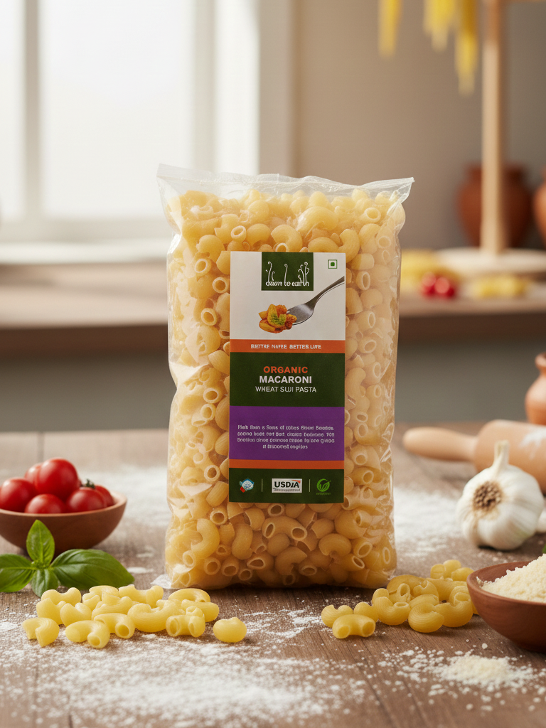 Pasta | Organic Macaroni (Wheat Suji Pasta) - USOCA - Down To Earth - 500gm