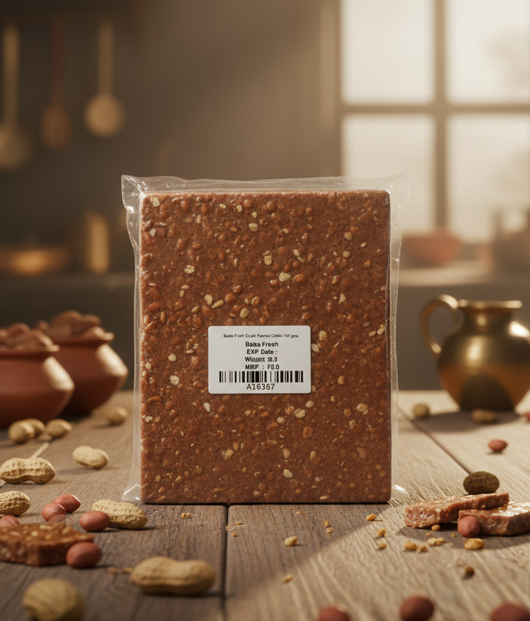 Chikki | Crush Peanut Chikki – No to Chemicals,Fertilizer &amp; Genetically Modified Food-Baba Fresh – 100gm