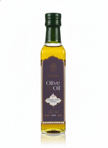 Olive Oil | Extra Virgin Olive Oil- Infused With Garlic - Unrefined - Cold Pressed - Jaypore Olives 250ml