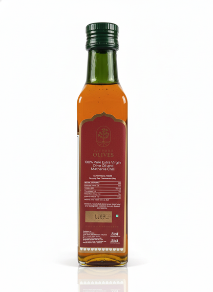 Olive Oil | Extra Virgin Olive Oil- Infused With Chilli - Unrefined - Cold Pressed - Jaypore Olives 250ml