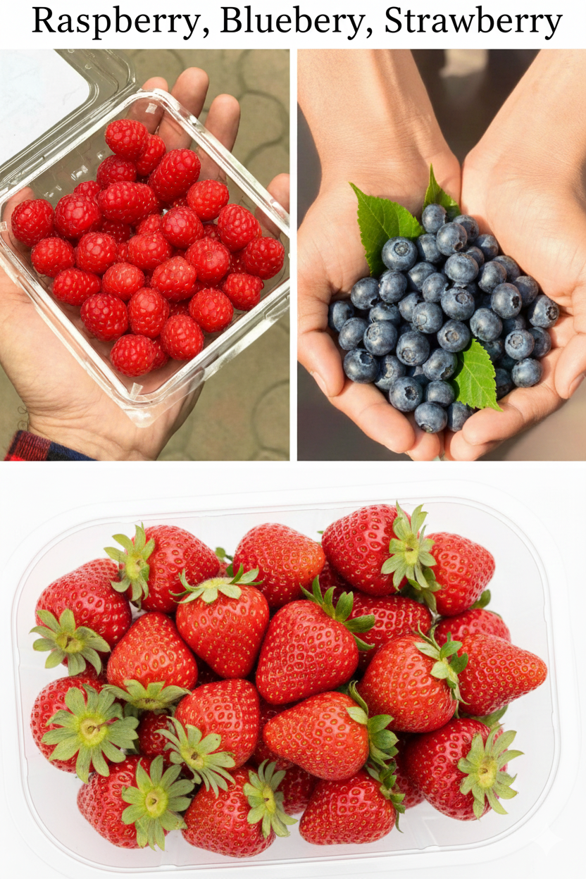 Berry Combo – Fresh &amp; Locally Grown – Raspberry, Blueberry &amp; Strawberry – 1Box Each