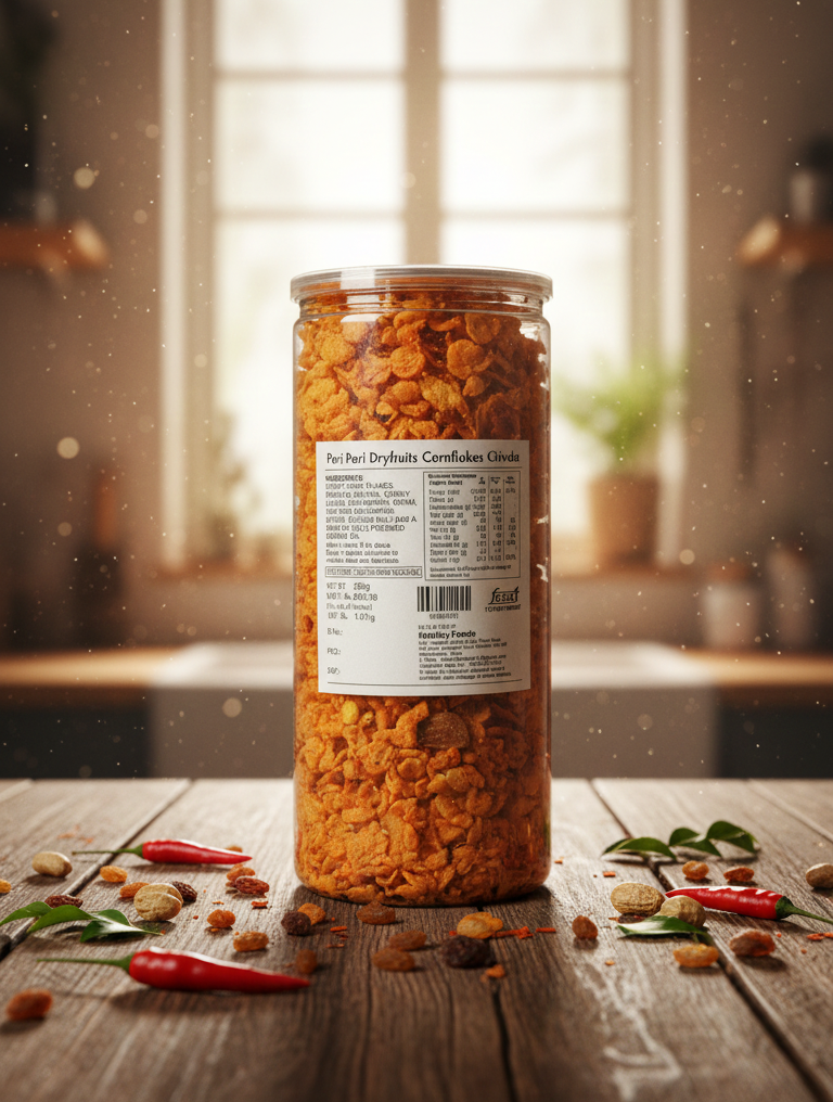 Chivda Cornflakes | Peri Peri Dryfruits Cornflakes Chivda - Gluten Free- No Added Preservatives, Zero Cholesterol, No Trans Fat  -  Healthy Delicacy - 290gm