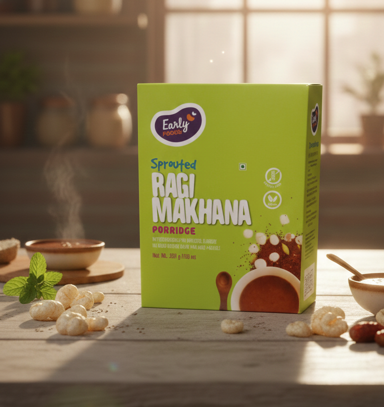 Porridge | Sprouted Ragi Makhana – Vegan, Gluten Free, No Added Refined Sugar, No Milk &amp; No Salt – Early Foods – 200gm