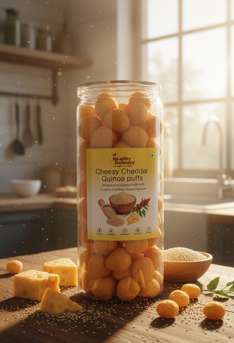 Puffs | Cheesy Cheddar Quinoa Puffs - Gluten Free - Zero Cholesterol- No Preservative- No Cholesterol -Healthy Delicacy-140gm