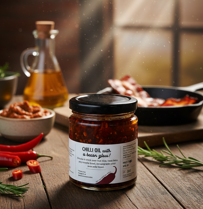 Bacon Chilli Oil | Made With Organic Ingredients - No Added Preservatives &amp; No Additives - The Cook House Collab - 330gm