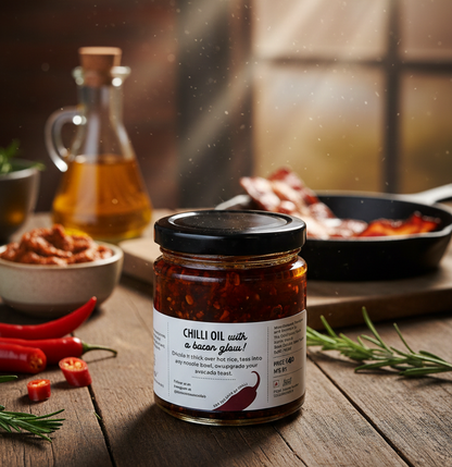Bacon Chilli Oil | Made With Organic Ingredients - No Added Preservatives &amp; No Additives - The Cook House Collab - 330gm