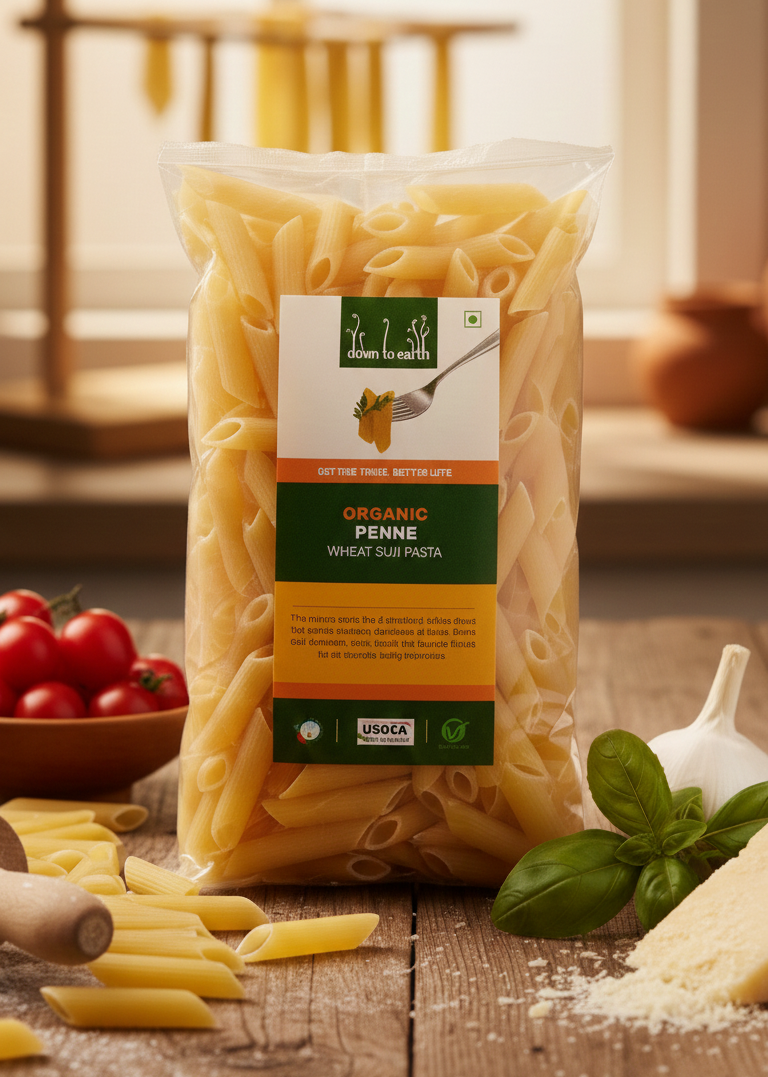 Pasta | Organic Penne (Wheat Suji Pasta)- USOCA - Down To Earth - 500gm