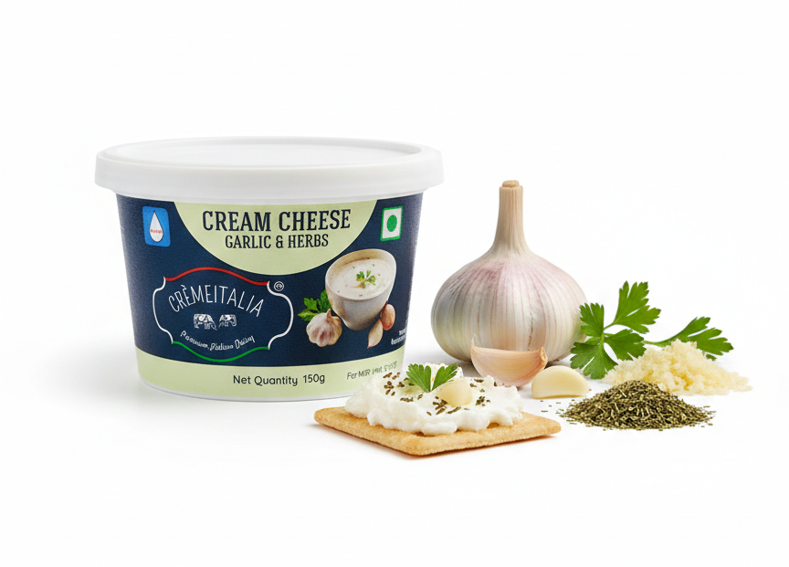 Cream Cheese | Garlic and Herb Cream Cheese - Pasteurized - Premium Italian Dairy - Cremeitalia – 150gm