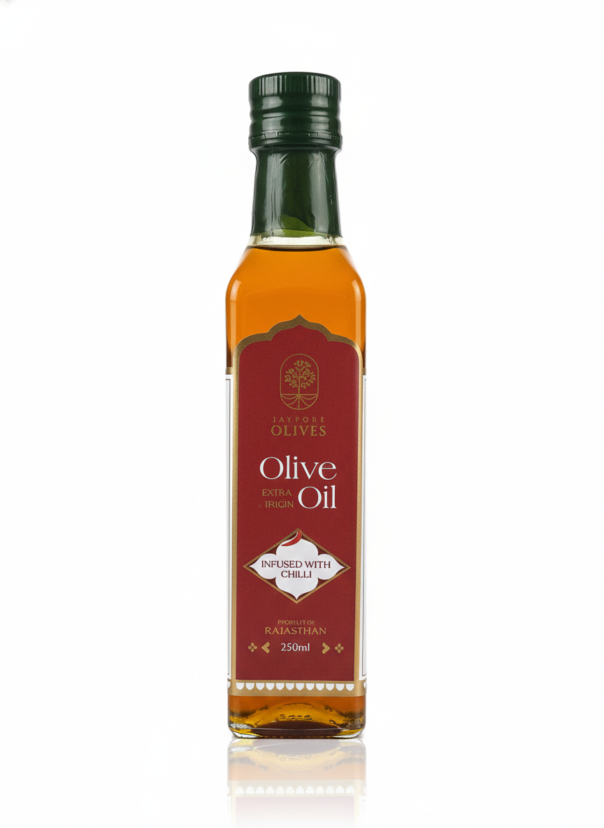 Olive Oil | Extra Virgin Olive Oil- Infused With Chilli - Unrefined - Cold Pressed - Jaypore Olives 250ml