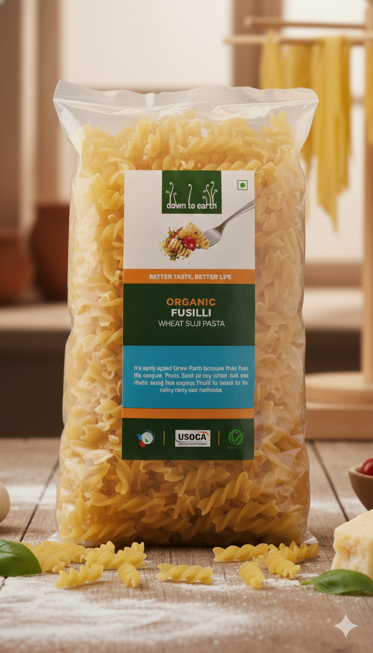 Pasta | Organic Fusilli (Wheat Suji Pasta)- USOCA - Down To Earth - 500gm