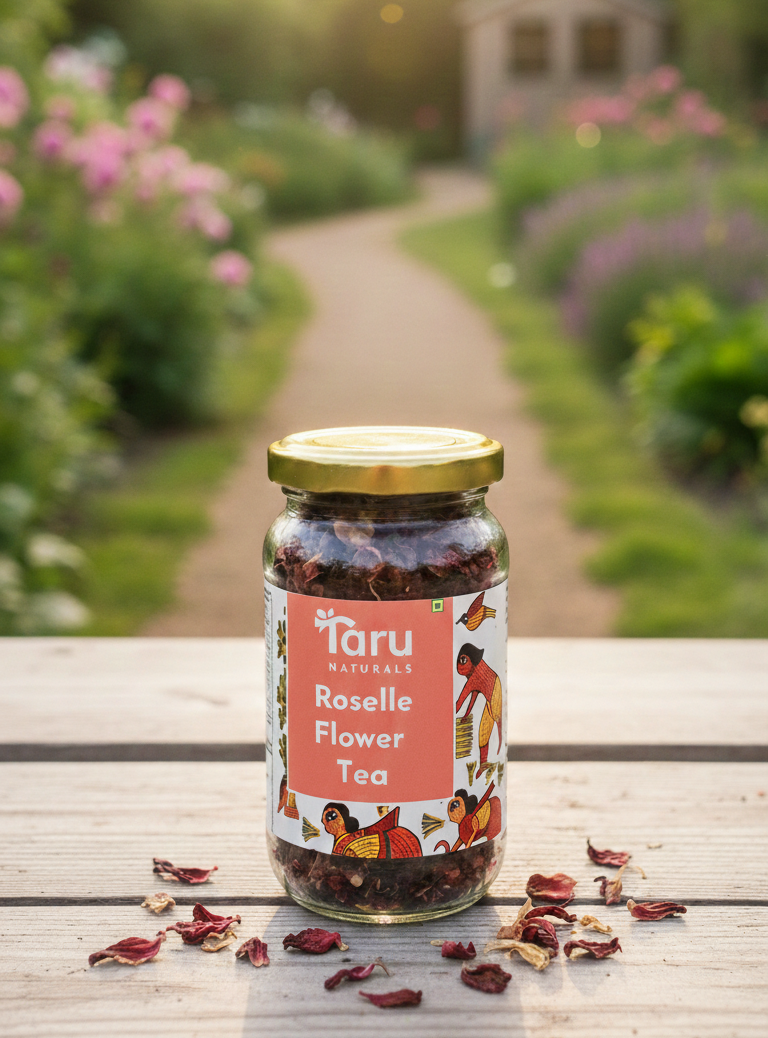 Roselle Flower Tea (Tribal Gangura) - Natural - Indian - Rich In Calcium, Vitamin C, Anti Oxidants, Weight Balancer, Liver Tonic, Stress Buster & Thearpy Of Diabetes Taru - Naturals - 30gm