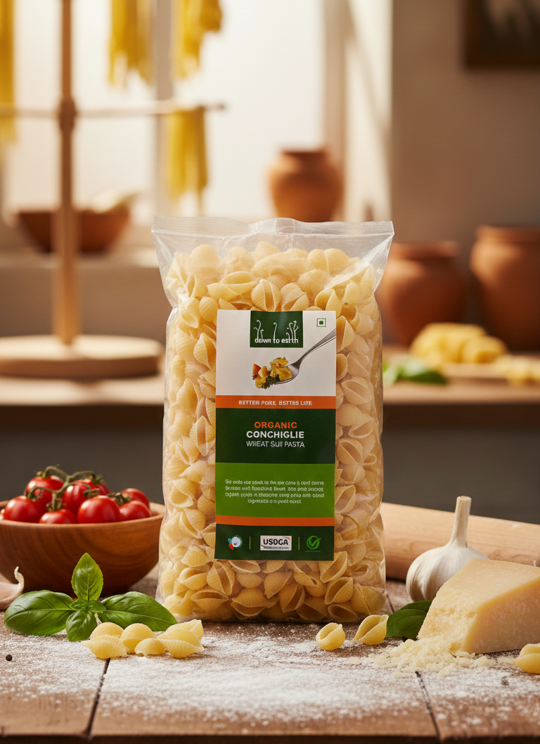 Pasta | Organic Conchiglie (Wheat Suji Pasta) - USOCA - Down To Earth - 500gm