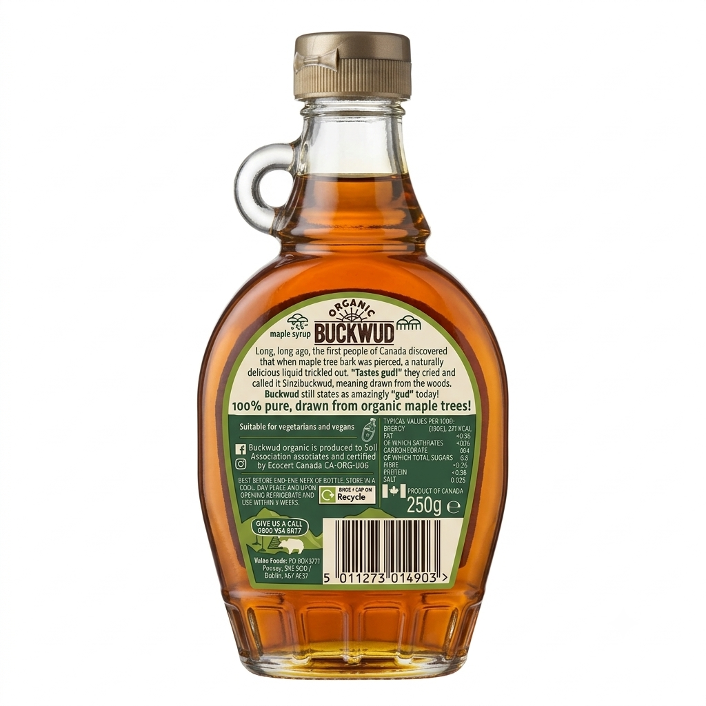 Classic Candian Maple Syrup- Buttery Caramel Flavour, Plant-Based, Suitable for Vegans &amp; Vegetarians-Perfect In Hot Drinks- No Preservatives  –Organic Buckwud – 250ml