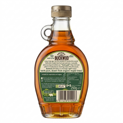 Classic Candian Maple Syrup- Buttery Caramel Flavour, Plant-Based, Suitable for Vegans &amp; Vegetarians-Perfect In Hot Drinks- No Preservatives  –Organic Buckwud – 250ml