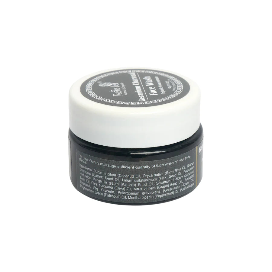 Face Wash | Geranium Charcoal (Concentrate) - For Oily Skin - Vegan, Sulphate Free &amp;amp; Preservative Free - Rustic Art - 125gm