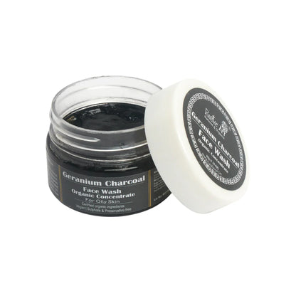 Face Wash | Geranium Charcoal (Concentrate) - For Oily Skin - Vegan, Sulphate Free &amp;amp; Preservative Free - Rustic Art - 125gm