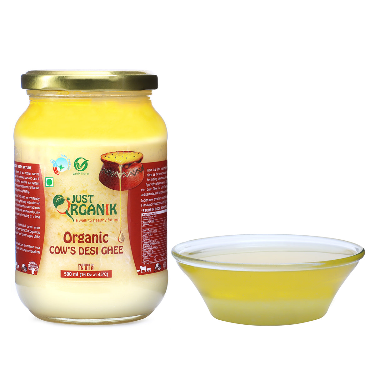Ghee | A2 Desi Cow Milk Ghee - Just Organik - 500ml