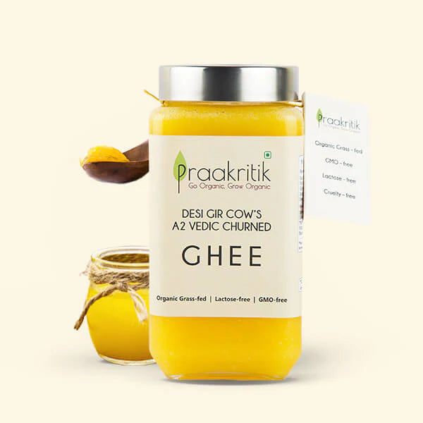 Ghee | Desi Gir Cow’s (A2 Vedic Churned) – Organic – Grass Feed, Cruelty Free, GMO Free & Lactose Free – Praakritik – 1000ml