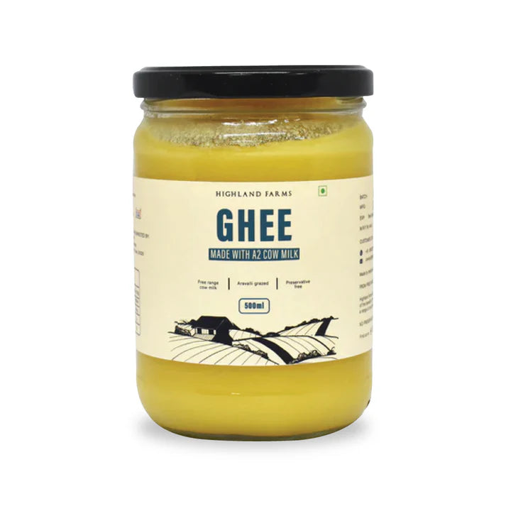 Ghee | (Made With A2 Cow Milk) – Free Range Cow Milk – Preservative Free – Highland Farms – 500ml