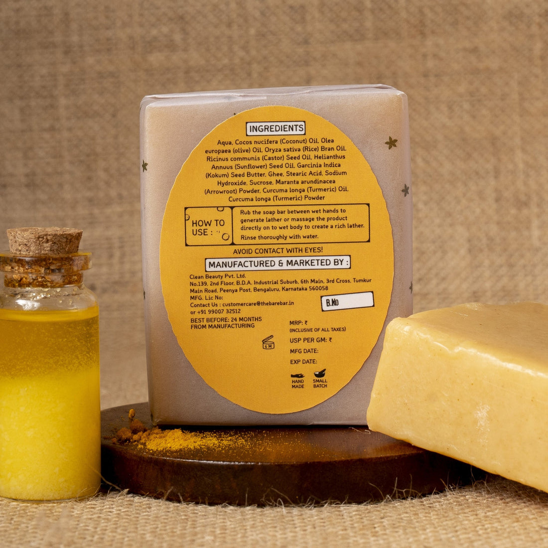 Soap | Ghee And Haldi Soap Bar - Ghee Based Formula - No Artificial Fragrances, Parabens Free &amp; No Added Preservatives - The Bare Bar – 100gm