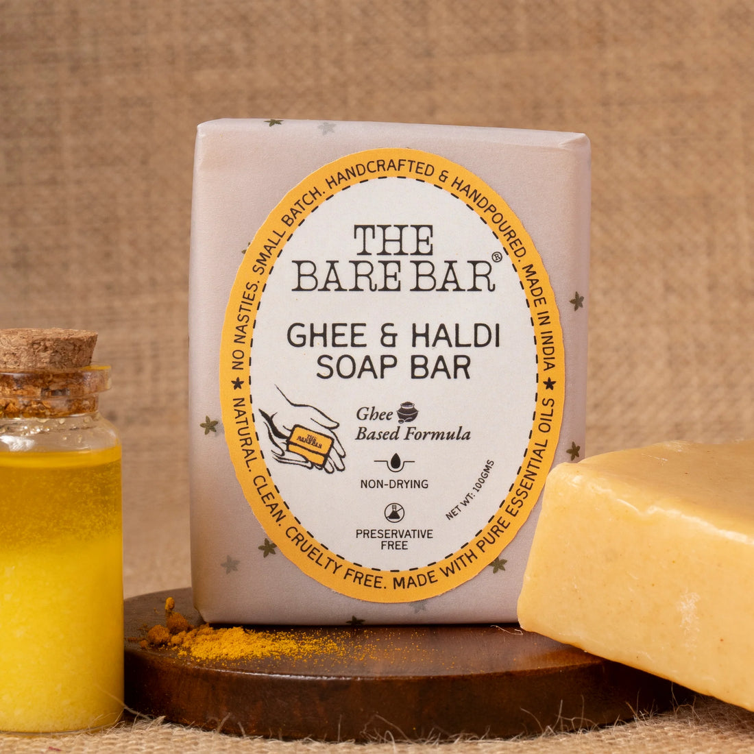 Soap | Ghee And Haldi Soap Bar - Ghee Based Formula - No Artificial Fragrances, Parabens Free & No Added Preservatives - The Bare Bar – 100gm