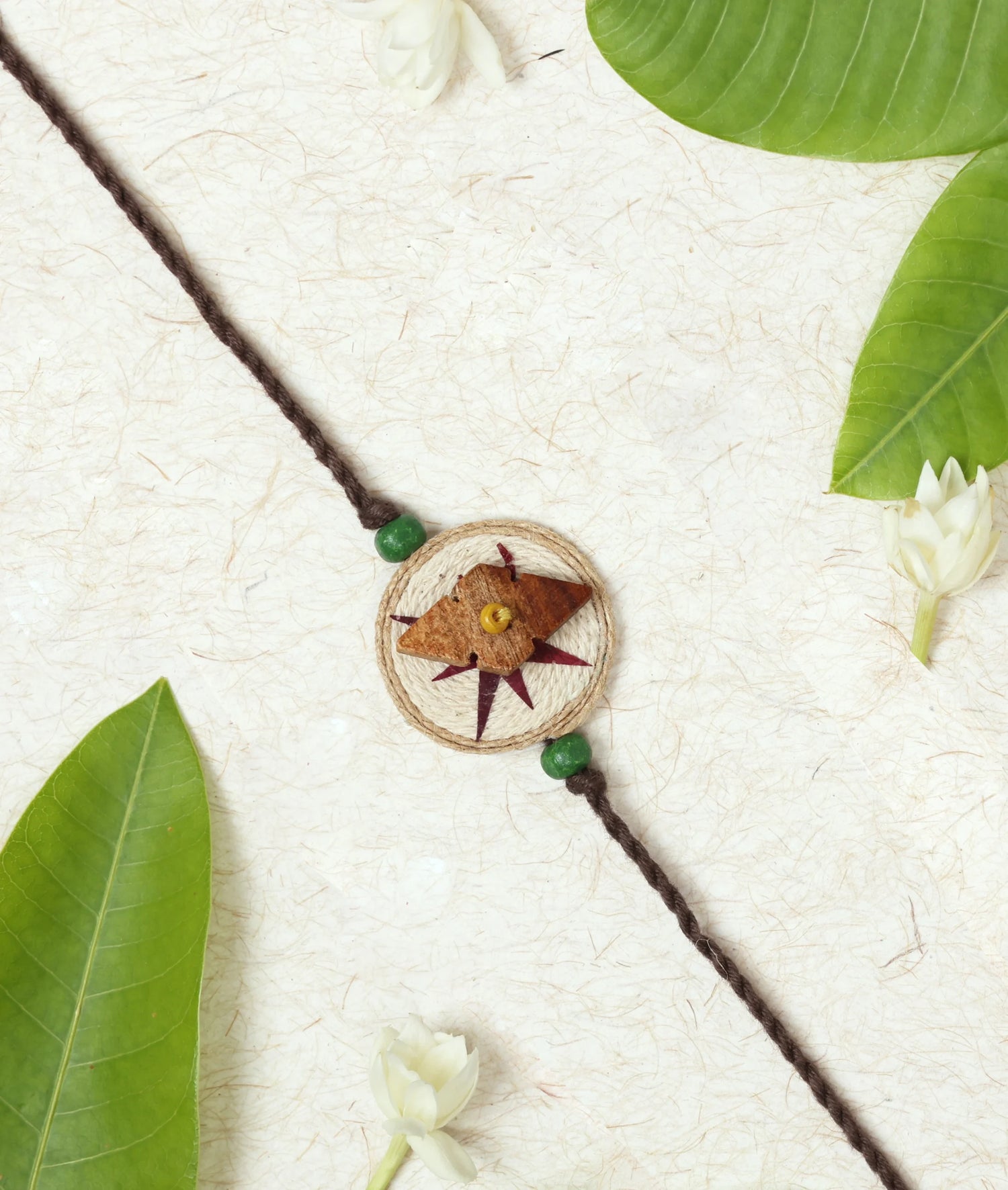 Rakhi | Ghumakkad (Compass) Rakhi (Made From Cotton, Jute, Wooden beads &amp; With Pressed Flower Petals) – Handcrafted – Eco Friendly – Nature’s Soul -  Single Piece