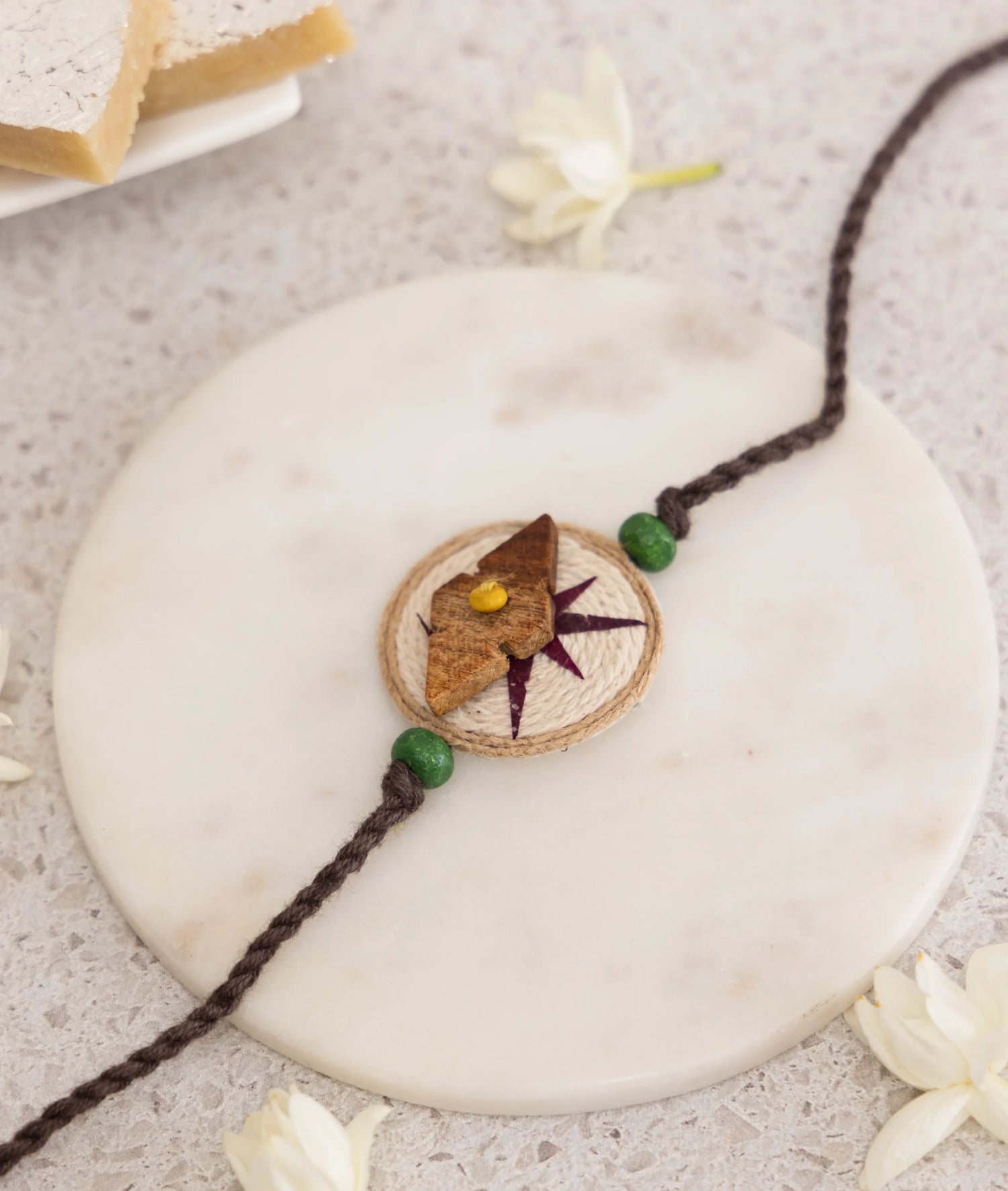 Rakhi | Ghumakkad (Compass) Rakhi (Made From Cotton, Jute, Wooden beads &amp; With Pressed Flower Petals) – Handcrafted – Eco Friendly – Nature’s Soul -  Single Piece