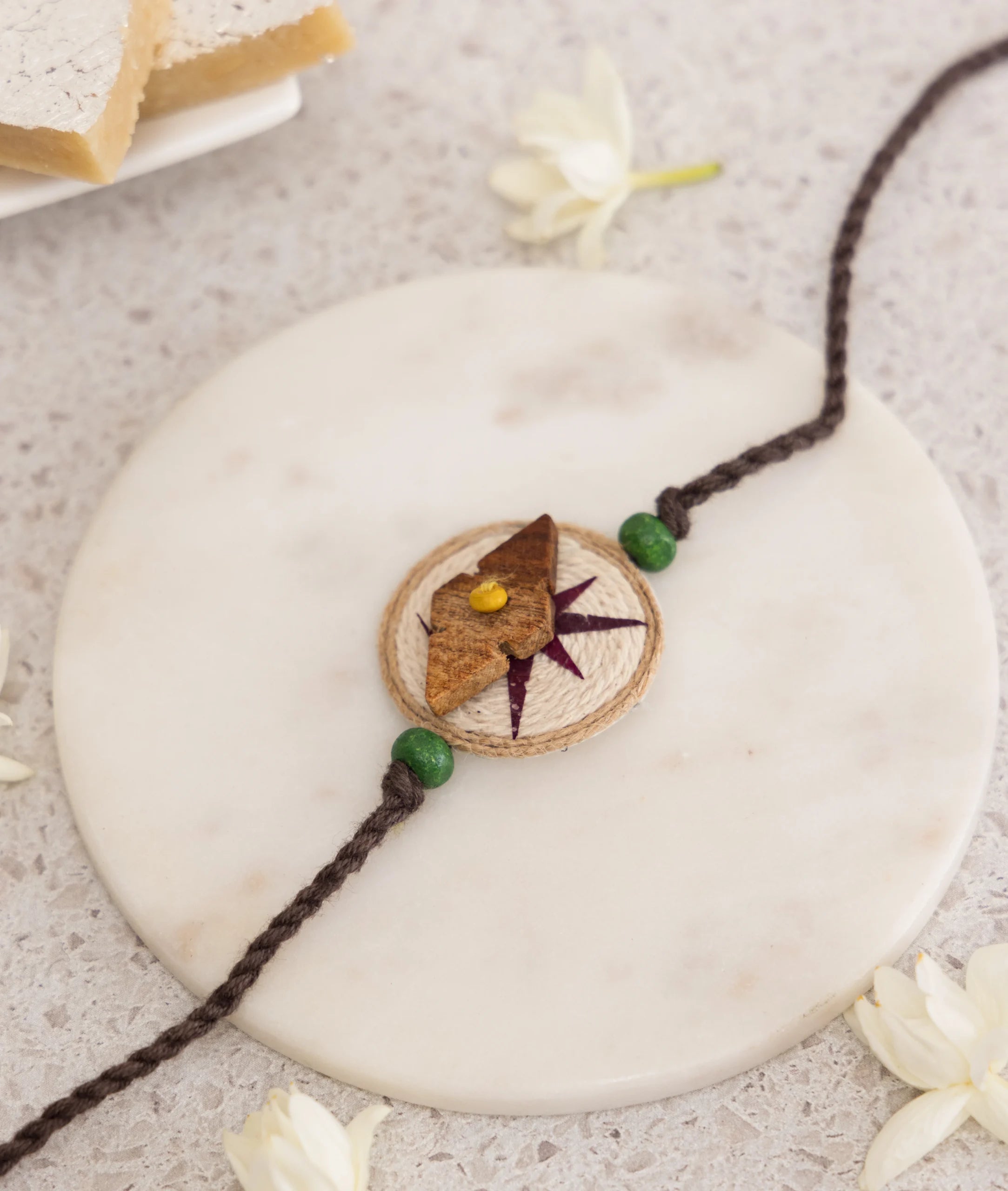 Rakhi | Ghumakkad (Compass) Rakhi (Made From Cotton, Jute, Wooden beads &amp; With Pressed Flower Petals) – Handcrafted – Eco Friendly – Nature’s Soul -  Single Piece