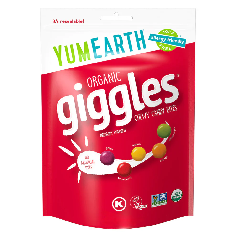 Candy | Giggles - USDA Organic - Vegan, Gluten Free, Non GMO &amp; No High Fructose Corn Syrup Or No Artificial Dyes - Yum Earth - 14gm
