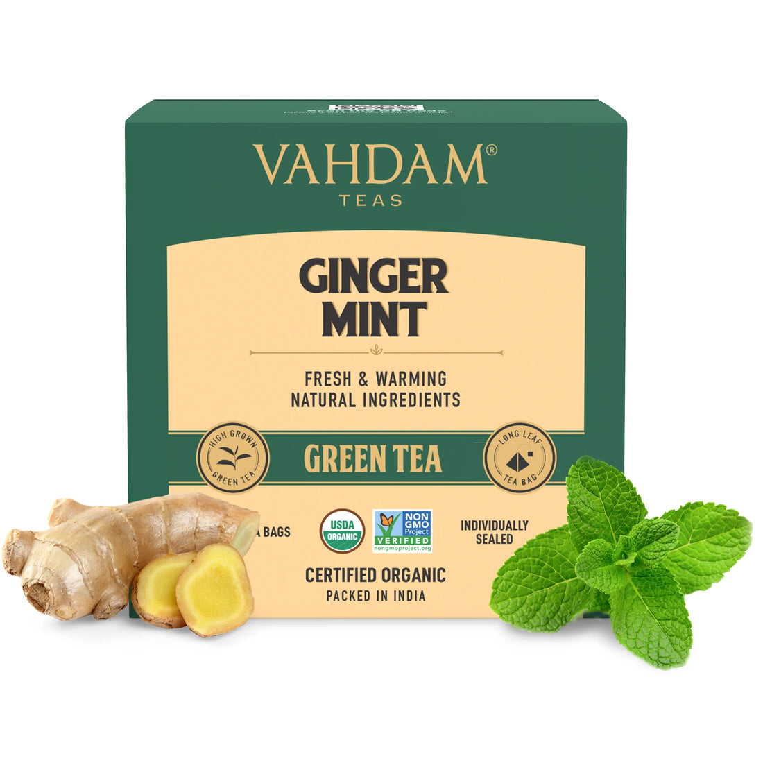 Ginger Mint Green Tea - Vahdam - 15Tea Bags