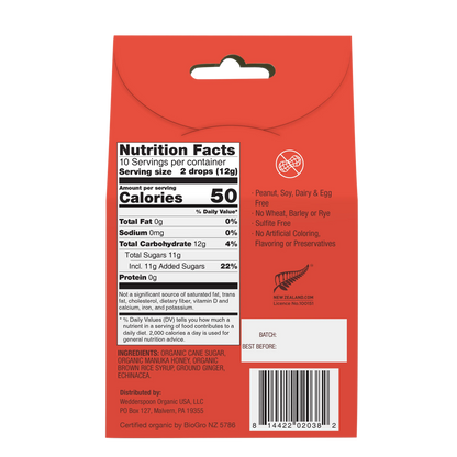 Manuka Honey Drops With Echinacea - Ginger - USDA Organic - Wedderspoon - 20 Drops (120gm)