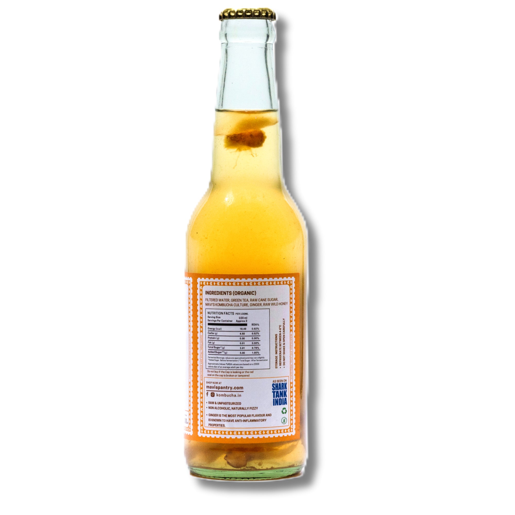 Kombucha | Ginger Honey Kombucha - Raw &amp; Unpasteurized - Non Alcoholic - No Added Flavours &amp; No Preservatives - MAVI’s - 300ml