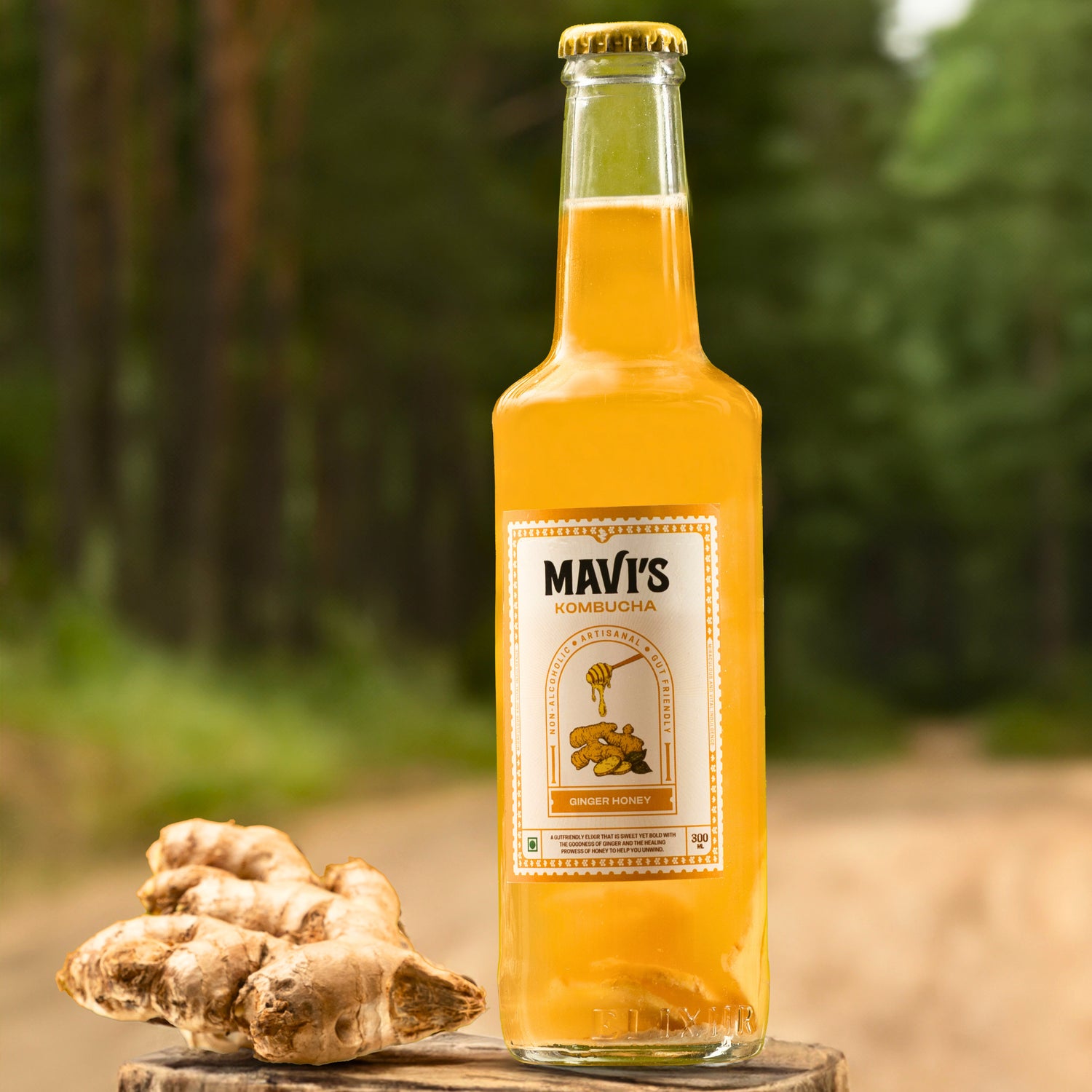 Kombucha | Ginger Honey Kombucha - Raw &amp; Unpasteurized - Non Alcoholic - No Added Flavours &amp; No Preservatives - MAVI’s - 300ml