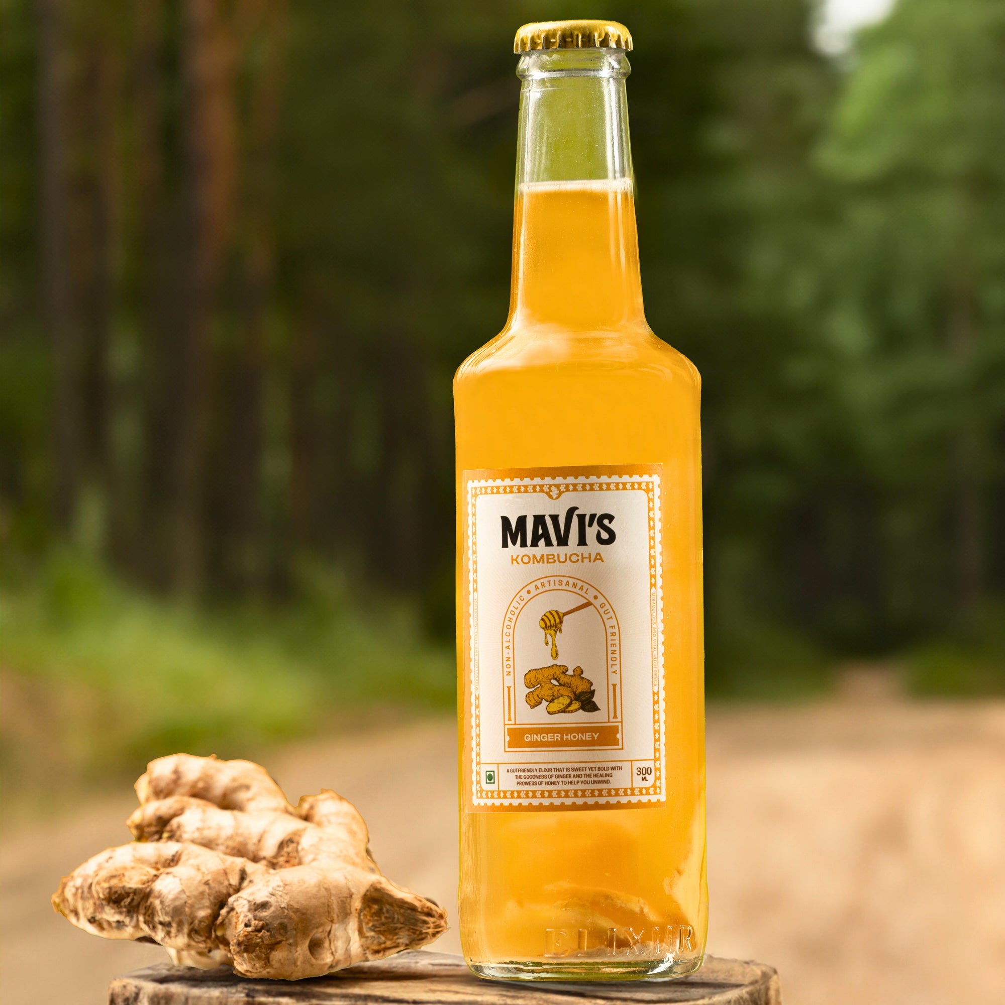 Kombucha | Ginger Honey Kombucha - Raw &amp; Unpasteurized - Non Alcoholic - No Added Flavours &amp; No Preservatives - MAVI’s - 300ml