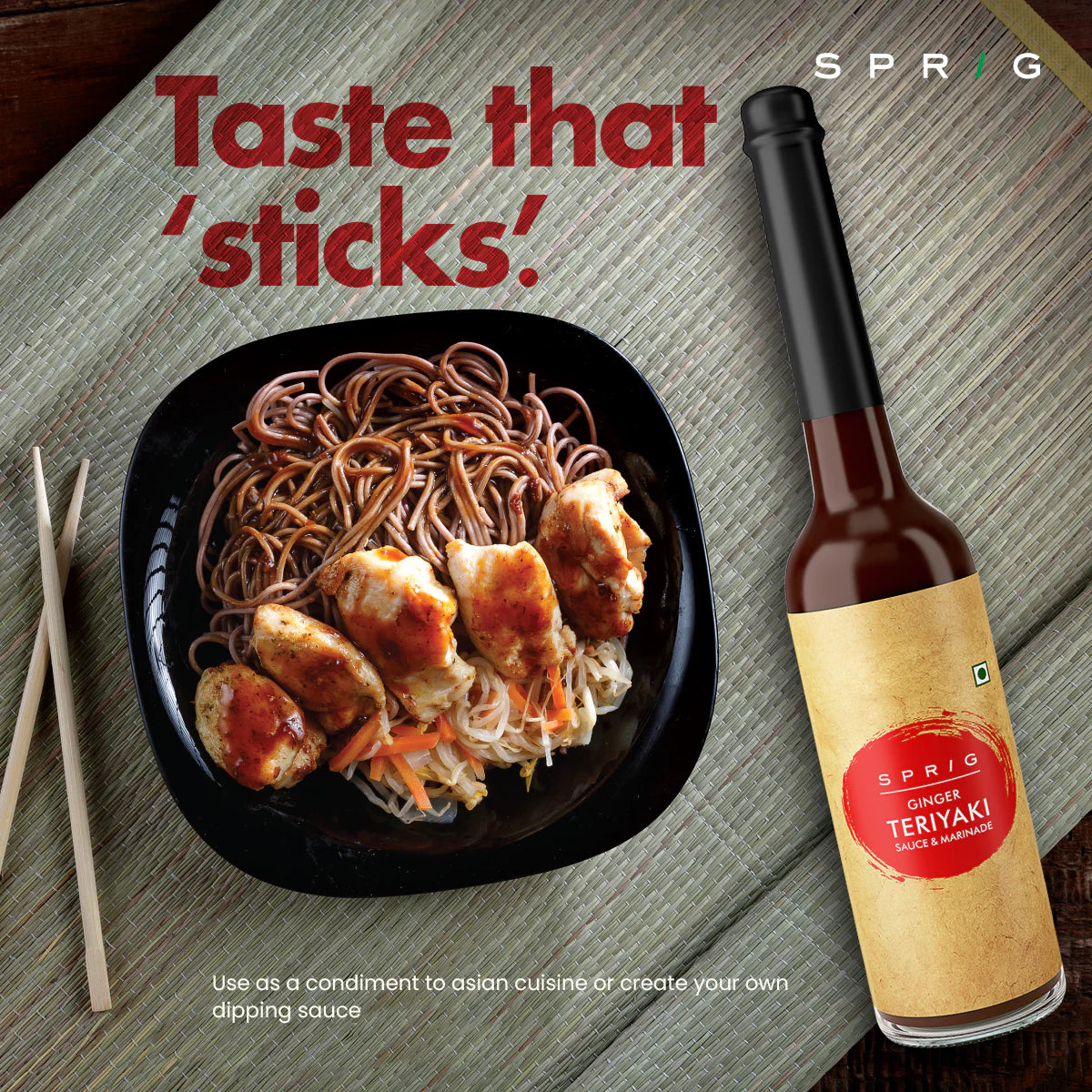 Sauce | Ginger Teriyaki Stir Fry Sauce - Sauce &amp; Marinade - Vegan,  No Added Sugar, Paleo Friendly &amp; No Added Synthetic Flavours And Colours - Sprig - 120gm