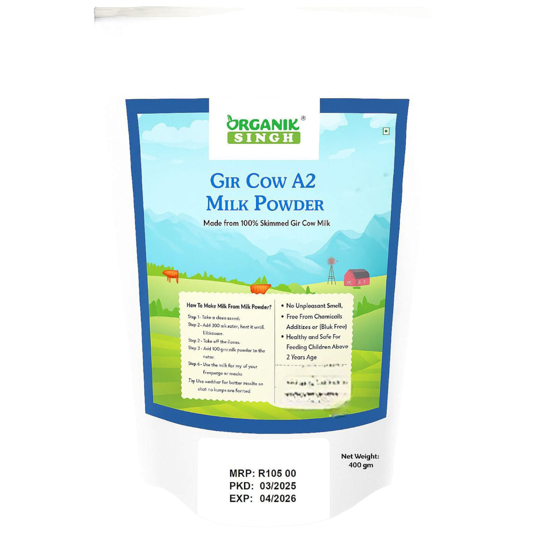 Milk Powder | Gir Cow A2 MIlk Powder (Made From 100% Skimmed Gir Cow Milk) - Organik Singh - 400gm